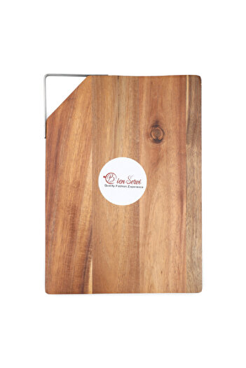 Bien Servi Rectangular Acacia Tray with Handle Brown and Silver