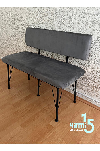 Yirmi15 Metal Ayaklı Metal Alt Kasalı Modern Sırtlı Bench Düz Bench Balkon Pufu Sırtlı bench
