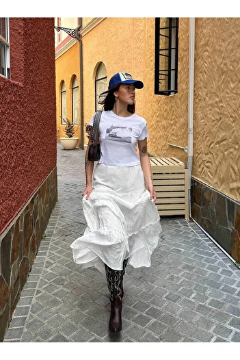 ÖZGESTORE White Basic Pleated Women's Long Skirt