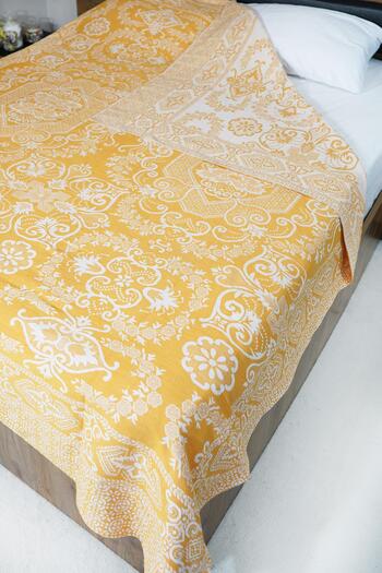 Defne&Apollon İpekçilik 100% Cotton Hand-Woven Floral Patterned Pique 190 X 230 cm - Orange