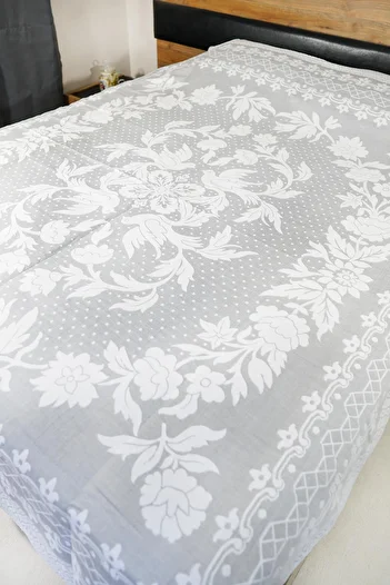 Defne&Apollon İpekçilik 100% Cotton Hand-Woven Bird Patterned Pique 190 X 225 cm - Gray