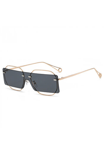 Tessero Unisex Sunglasses with Irregular Single Lens, Gold Metal Frame, UV400 Protection