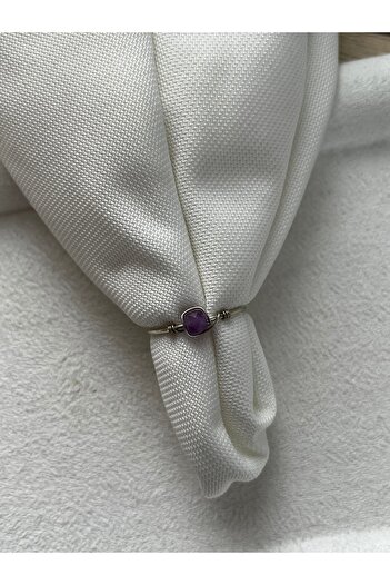 Pel Design Cube Amethyst Stone Adjustable Silver Color Wire Ring Handmade