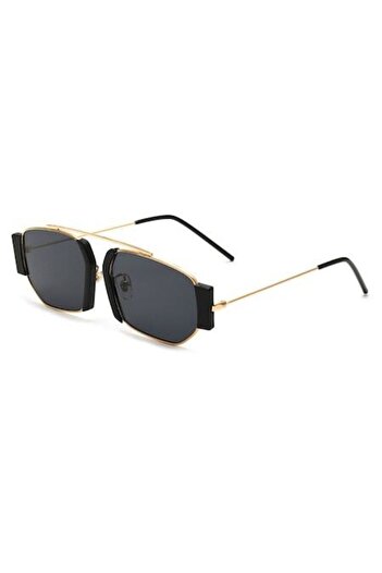 Tessero Unisex Retro Sunglasses, Metal Frame, Black Lens, Gold and Black - Tessero