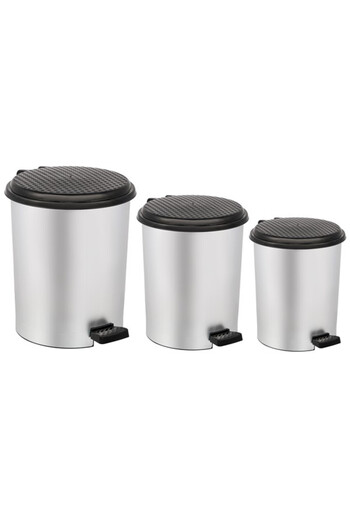 LeesHome 3-Piece Gray Metal Look Gray Inner Bucket Pedal Trash Can: 20 Liters 11 Liters 6 Liters