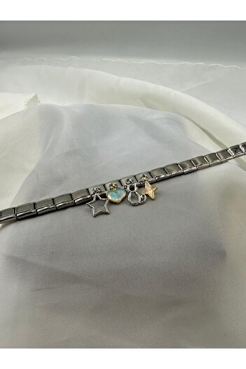 Lav Aksesuar 4'lü Charmlı italyan charm şans bileklik 9 mm çelik paslanmaz çelik set halinde Italian bracelet