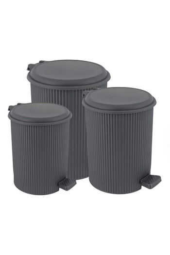 LeesHome 3-Piece Anthracite Gray Nostalgia Pedal Trash Can: 20 Liters 11 Liters 6 Liters