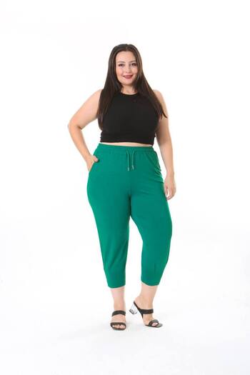 TUSSE Kadın %100 Pamuklu Keten Slouchy Balon Paça Beli Lastikli Büyük Beden Rahat Pantolon
