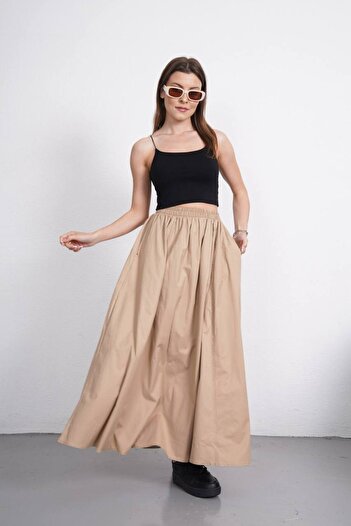 Gülmude Double Pocket Elastic Waist Flared Skirt Cotton (90) cm