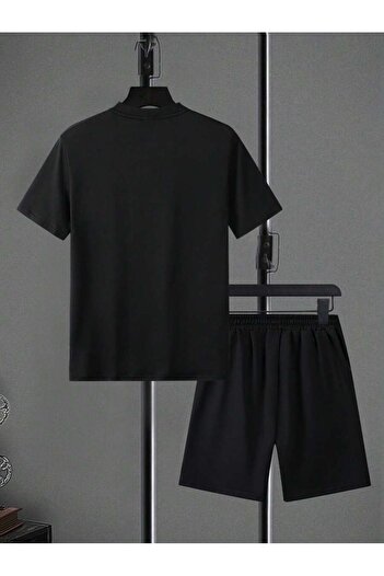 Boi Paris Minimal T-Shirt Shorts - Black Shorts T-Shirt Bottom Top Set Printed Crew Neck