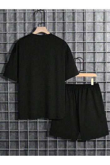 Boi Lover Bear T-Shirt Shorts - Black Shorts T-Shirt Top Bottom Set Printed Crew Neck