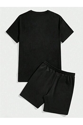 Boi New York 1969 T-Shirt Shorts Combination Set 2 Pieces - Black Printed Oversize Crew Neck