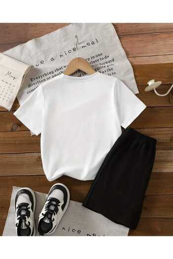 Renna Mood Girl's White-Black Be Yourself Butterfly Printed Shorts-Tshirt Set