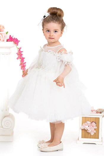 lumo bella kids Tulle Girl's Evening Dress with Shoulder Detail