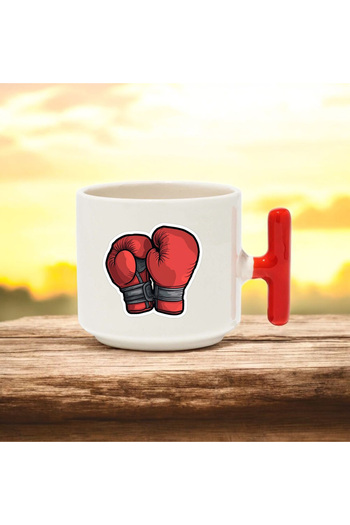 BB TRADE Red T-Handled Ceramic Printed Mug with Boxing Glove Design 250 ml