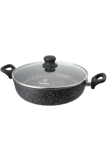 Westinghouse Low Casserole with Lid 24CM - Pressed Aluminium, Black Marble, Non-Stick Cookware