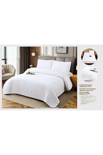 CHIRASO CHIRASO 4-piece Duvet Set, with Elastic Bed Cover, Cotton with Linen, UNI, white