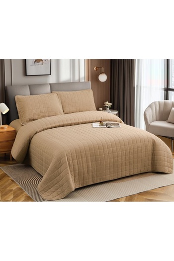 CHIRASO CHIRASO 4-piece Duvet Set, with Elastic Bed Cover, Cotton with Linen, UNI, light brown