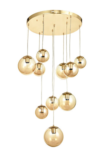 Avizemoda Pigaro 10 lu Bal Renk Camlı Salon Oturma Odası Modern Sarkıt Avize - (Gold Kaplama)