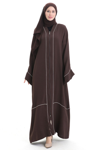 sefamerve Modal Fabric Piping Abaya Ferace 4470-01 Brown