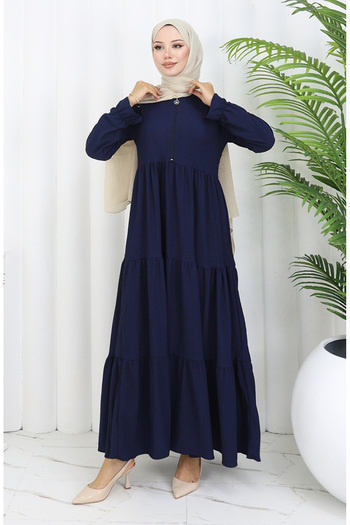 sefamerve Wrapped Fabric Zippered Dress 6999-01 Navy Blue