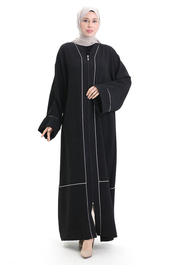 sefamerve Modal Fabric Piping Abaya Ferace 4470-02 Black