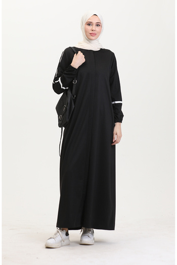 sefamerve Sleeve Printed Zippered Ferace 13045-02 Black