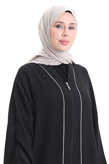 sefamerve Modal Kumaş Biyeli Abaya Ferace 4470-02 Siyah