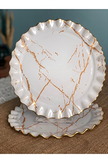 B&M White Marble Patterned Curved Serving Plate 6 Pieces