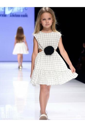 Zekids Girl's Striped Side Window Detailed Design Dress