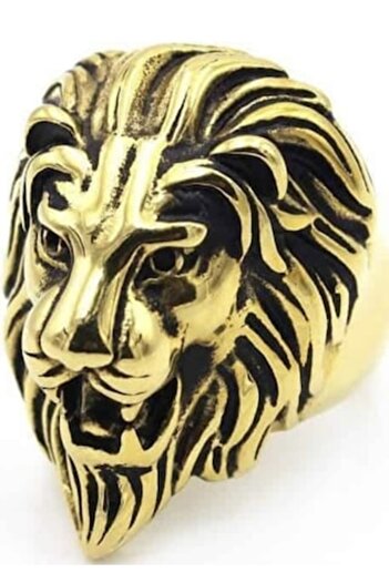 OEM TNAGORA - Stainless Steel Lion Head Ring, Unisex, Gold, Size 19
