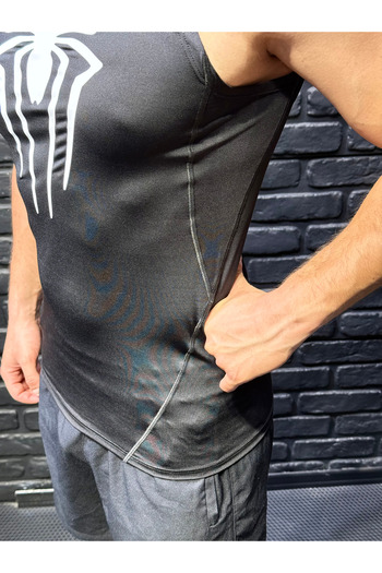YHM Compression Black White Spider Printed Men's Sports Singlet – Tight Fit