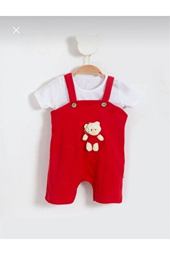 yuga kids Red Children's Jumpsuit with Teddy Bear Detail