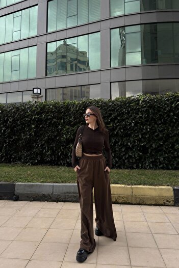 NEW LAVİVA Women's Brown Wide Leg Kupra Trousers - 700-3391