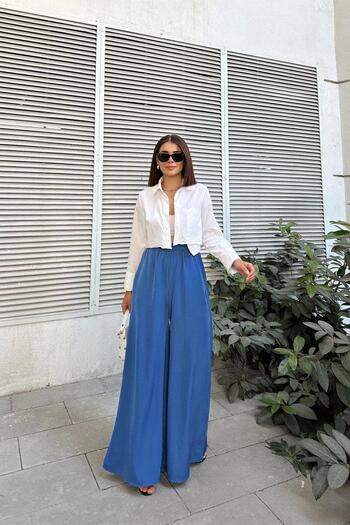 NEW LAVİVA Women's Indigo Wide Leg Kupra Trousers - 700-3391