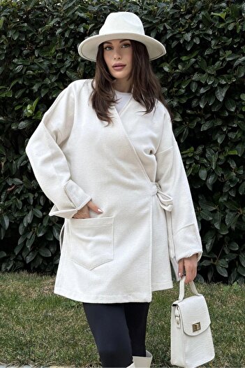 NEW LAVİVA Women's Ecru Cashmere Jacket - 700-3486