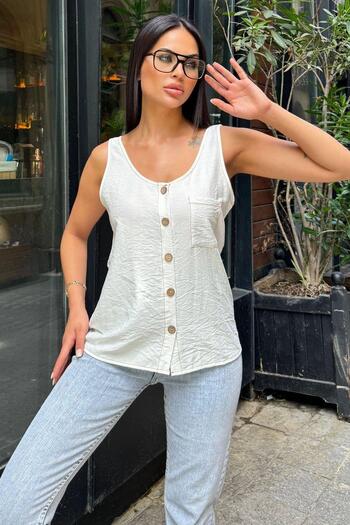 NEW LAVİVA Women's Ecru Buttoned Blouse - 700-2910