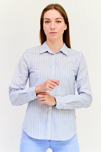 GAP Women Spread Collar Long Sleeves Micro Stripe Shirt, Multicolor
