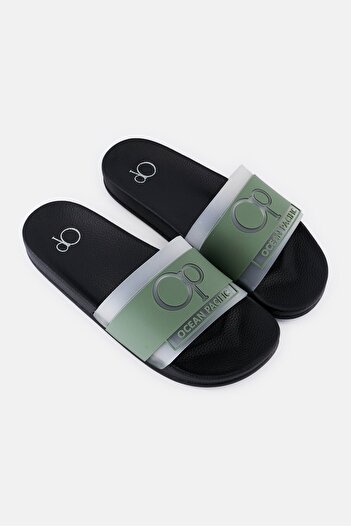 Ocean Pacific Men Brand Logo Slip On Slides, Oive