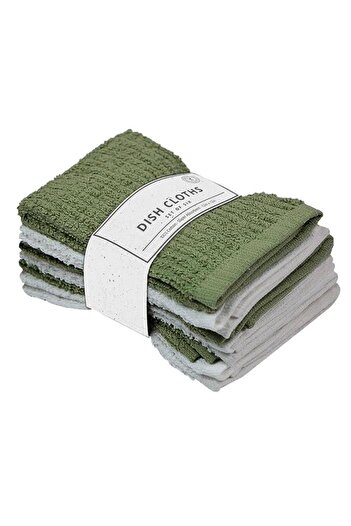 Generic Riviera 6-Piece Super Absorbent Cotton Dish Cloths Green and White 12 x 12inch R6PCS-SET-GREEN-8