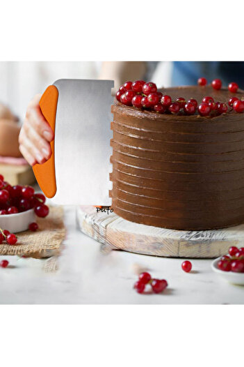 PUFO Large scraper with straight teeth, for cutting dough, decorating icing, cake cream, metallic, 23 cm