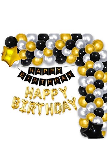 Rally Set of 40 Latex Balloons and Decorations - Black, Gold, Silver Colors