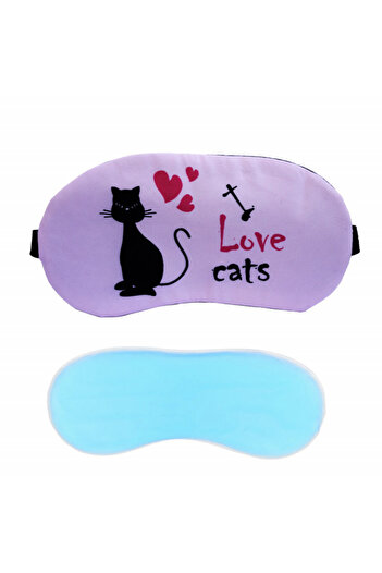 PUFO Sleeping or travel mask, with removable gel, Pufo Cat lover, 20 cm, pink