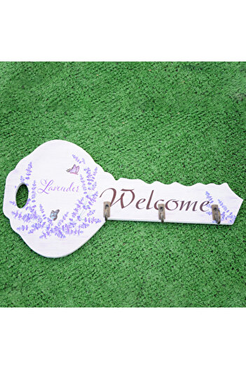 PUFO Lavender decorative wooden key hanger, key-shaped, 24 cm
