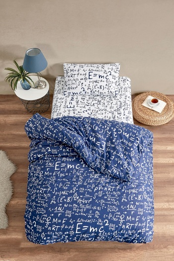 LaLiva Physics Formula Single Duvet Cover Set Fitted Sheet Navy Blue