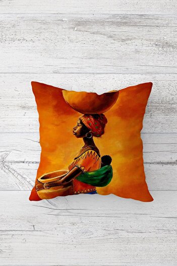MENTEŞ HOME African Woman Bohemian Ethnic Combination Hidden Zipper Throw Pillow Cover Sofa Pillow Cover Set (4Pcs)