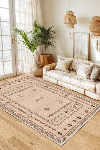 Hülya Home Salon Halısı Geometrik İskandinav Eskitmeli Dijital Baskı Yıkanabilir Kaymaz Taban 9047SALONHULYA