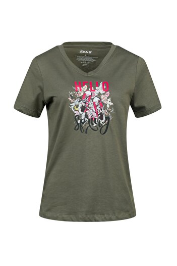 2AS Tricou pentru femei cu decolteu în V cu imprimeu Alone 402