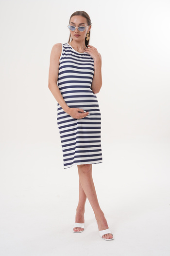 Miss Dünya Lissa Sleeveless Round Neck Fittle Camisole Striped Midi Maternity and Maternity Dress
