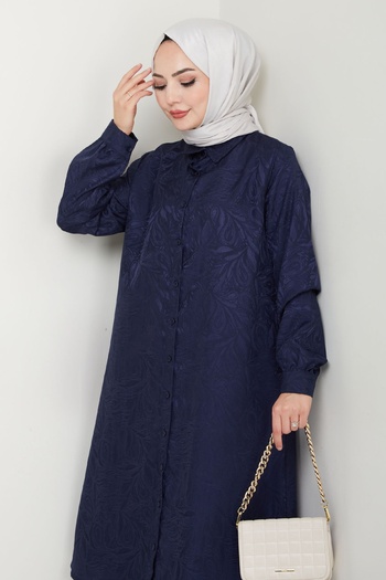 InStyle Jacquard Buttoned Double Suit Navy Blue